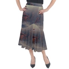 Morning River Forest Autumn Misty Morning Stream Midi Mermaid Skirt by danenraven