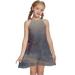 Morning River Forest Autumn Misty Morning Stream Kids  Halter Collar Waist Tie Chiffon Dress by danenraven