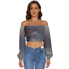 Morning River Forest Autumn Misty Morning Stream Long Sleeve Crinkled Weave Crop Top