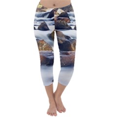 River Nature Stream Brook Water Rocks Landscape Capri Winter Leggings  by danenraven