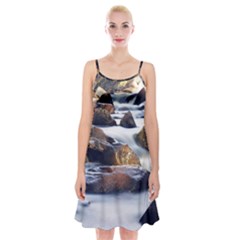 River Nature Stream Brook Water Rocks Landscape Spaghetti Strap Velvet Dress by danenraven