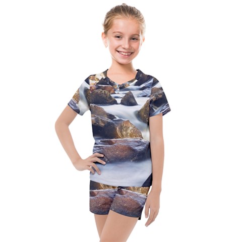 River Nature Stream Brook Water Rocks Landscape Kids  Mesh Tee And Shorts Set by danenraven