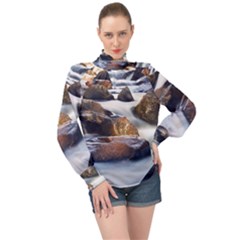 River Nature Stream Brook Water Rocks Landscape High Neck Long Sleeve Chiffon Top by danenraven