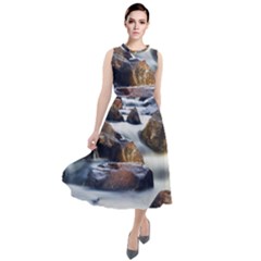 River Nature Stream Brook Water Rocks Landscape Round Neck Boho Dress by danenraven