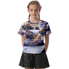 River Nature Stream Brook Water Rocks Landscape Kids  Front Cut Tee