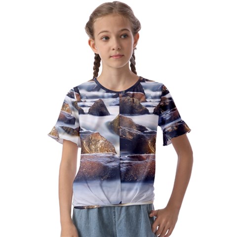 River Nature Stream Brook Water Rocks Landscape Kids  Cuff Sleeve Scrunch Bottom Tee by danenraven