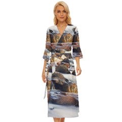 River Nature Stream Brook Water Rocks Landscape Midsummer Wrap Dress by danenraven