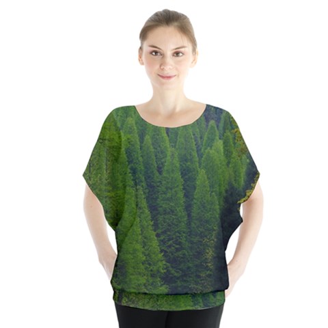 Forest Scenery Nature Trees Woods Batwing Chiffon Blouse by danenraven