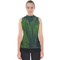 Forest Scenery Nature Trees Woods Mock Neck Shell Top by danenraven