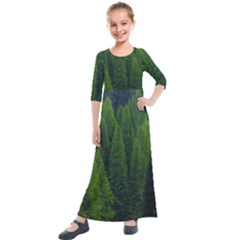 Forest Scenery Nature Trees Woods Kids  Quarter Sleeve Maxi Dress by danenraven