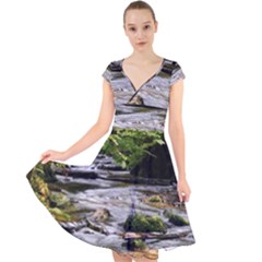 Bach Water Landscape Nature Forest Summer Sun Cap Sleeve Front Wrap Midi Dress by danenraven