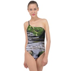 Bach Water Landscape Nature Forest Summer Sun Classic One Shoulder Swimsuit by danenraven