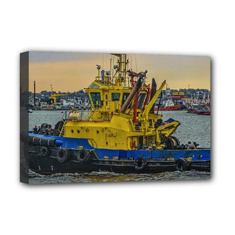 Tugboat Sailing At River, Montevideo, Uruguay Deluxe Canvas 18  X 12  (stretched)