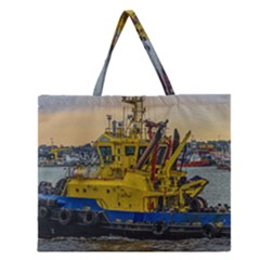 Tugboat Sailing At River, Montevideo, Uruguay Zipper Large Tote Bag