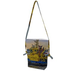 Tugboat Sailing At River, Montevideo, Uruguay Folding Shoulder Bag