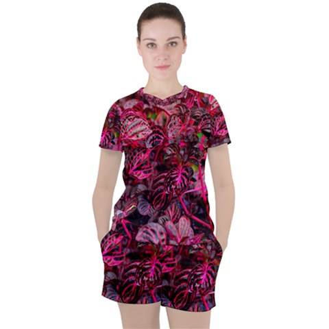 Red Leaves Plant Nature Leaves Flora Foliage Women s Tee And Shorts Set by danenraven