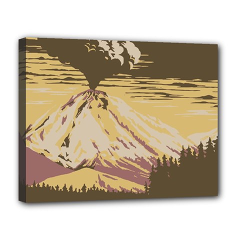 Boom Eruption Forest Mountain News Scary Volcano Canvas 14  X 11  (stretched) by danenraven