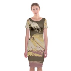 Boom Eruption Forest Mountain News Scary Volcano Classic Short Sleeve Midi Dress by danenraven