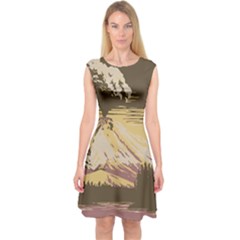 Boom Eruption Forest Mountain News Scary Volcano Capsleeve Midi Dress by danenraven