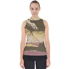 Boom Eruption Forest Mountain News Scary Volcano Mock Neck Shell Top by danenraven