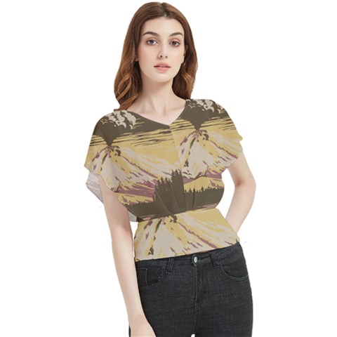 Boom Eruption Forest Mountain News Scary Volcano Butterfly Chiffon Blouse by danenraven