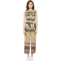 Boom Eruption Forest Mountain News Scary Volcano Women s Frill Top Chiffon Jumpsuit by danenraven