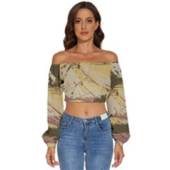 Boom Eruption Forest Mountain News Scary Volcano Long Sleeve Crinkled Weave Crop Top