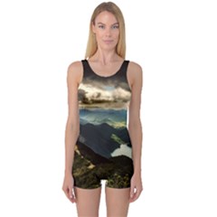 Mountains Sky Clouds Sunset Peak Overlook River One Piece Boyleg Swimsuit by danenraven