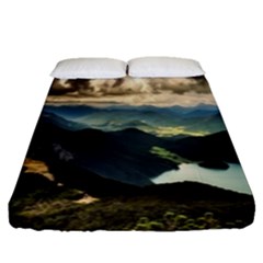 Mountains Sky Clouds Sunset Peak Overlook River Fitted Sheet (queen Size) by danenraven