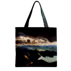 Mountains Sky Clouds Sunset Peak Overlook River Zipper Grocery Tote Bag by danenraven