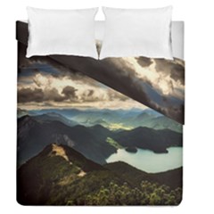 Mountains Sky Clouds Sunset Peak Overlook River Duvet Cover Double Side (queen Size) by danenraven