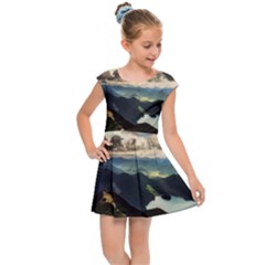 Mountains Sky Clouds Sunset Peak Overlook River Kids  Cap Sleeve Dress by danenraven