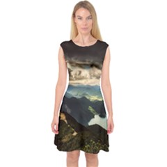 Mountains Sky Clouds Sunset Peak Overlook River Capsleeve Midi Dress by danenraven