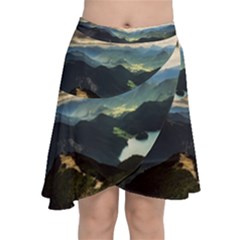 Mountains Sky Clouds Sunset Peak Overlook River Chiffon Wrap Front Skirt by danenraven