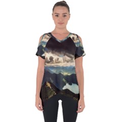 Mountains Sky Clouds Sunset Peak Overlook River Cut Out Side Drop Tee by danenraven