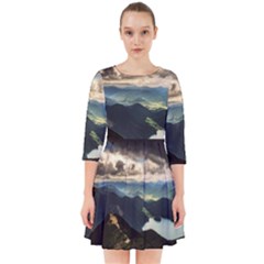 Mountains Sky Clouds Sunset Peak Overlook River Smock Dress by danenraven