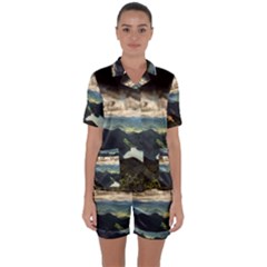 Mountains Sky Clouds Sunset Peak Overlook River Satin Short Sleeve Pajamas Set by danenraven