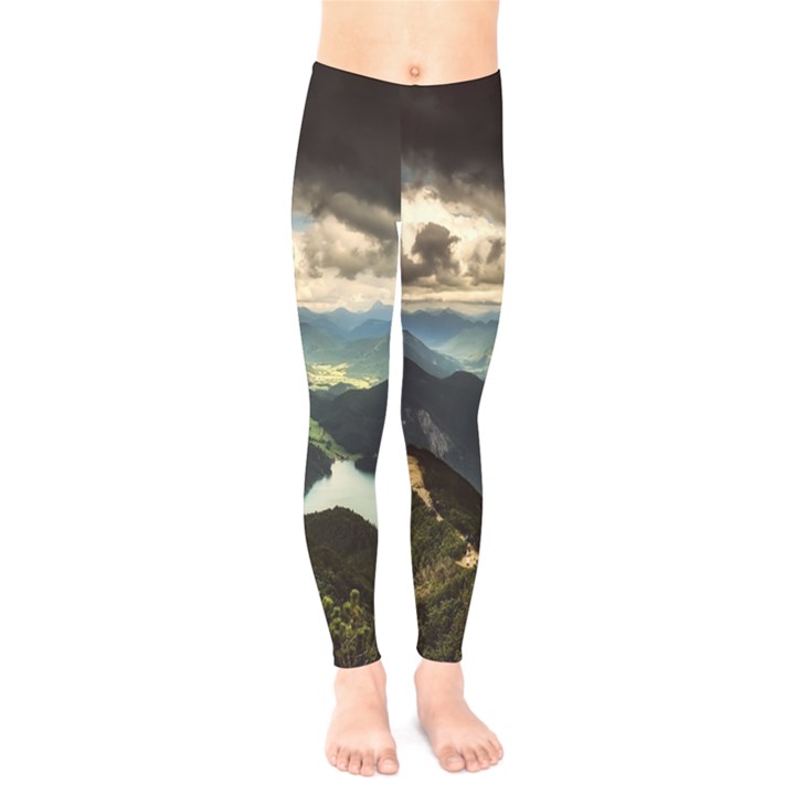 Mountains Sky Clouds Sunset Peak Overlook River Kids  Leggings