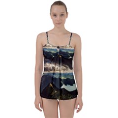 Mountains Sky Clouds Sunset Peak Overlook River Babydoll Tankini Set by danenraven