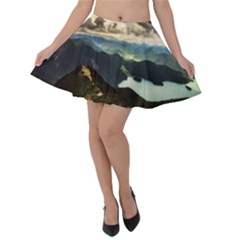 Mountains Sky Clouds Sunset Peak Overlook River Velvet Skater Skirt by danenraven