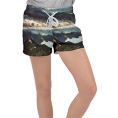 Mountains Sky Clouds Sunset Peak Overlook River Velour Lounge Shorts by danenraven