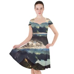 Mountains Sky Clouds Sunset Peak Overlook River Cap Sleeve Midi Dress by danenraven