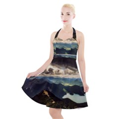 Mountains Sky Clouds Sunset Peak Overlook River Halter Party Swing Dress  by danenraven