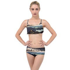 Mountains Sky Clouds Sunset Peak Overlook River Layered Top Bikini Set by danenraven