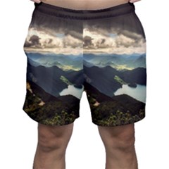 Mountains Sky Clouds Sunset Peak Overlook River Men s Shorts by danenraven