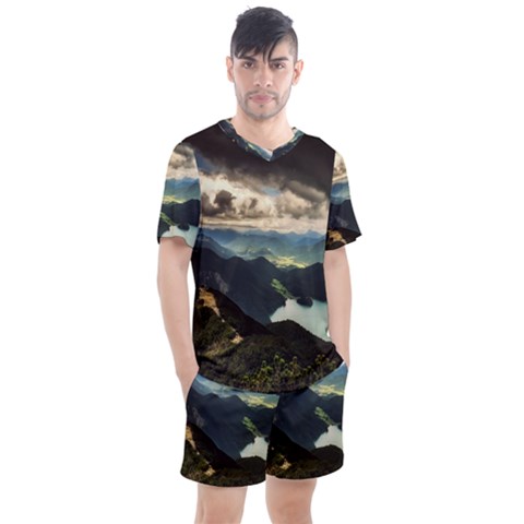 Mountains Sky Clouds Sunset Peak Overlook River Men s Mesh Tee And Shorts Set by danenraven