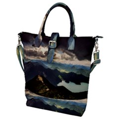 Mountains Sky Clouds Sunset Peak Overlook River Buckle Top Tote Bag by danenraven