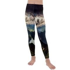 Mountains Sky Clouds Sunset Peak Overlook River Kids  Lightweight Velour Leggings by danenraven