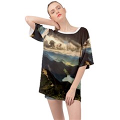 Mountains Sky Clouds Sunset Peak Overlook River Oversized Chiffon Top by danenraven