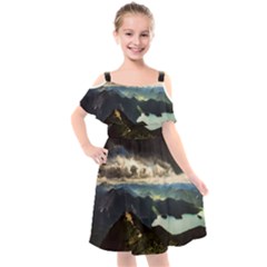 Mountains Sky Clouds Sunset Peak Overlook River Kids  Cut Out Shoulders Chiffon Dress by danenraven